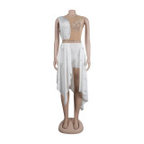 Women Sexy See Through Sleeveless Irregular Beaded Jumpsuit