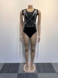Sparkling Diamond Mesh Sheer Backless Stretch Two-Piece Dress