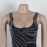 Women Sexy Beaded Sleeveless Bodycon Slit Dress