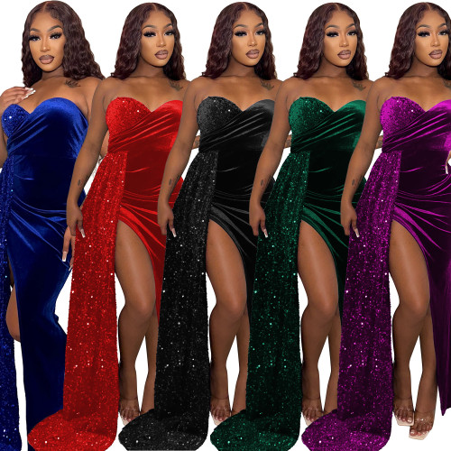 WomenSexy Sequins Patchwork Dress