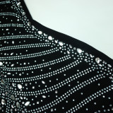 Women See-Through Patchwork Beaded Tassel Sexy Bodycon Dress