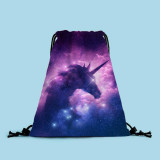 Unicorn Print Drawstring Bag Polyester Student Portable Backpack Outdoor Shopping Bag