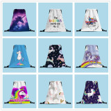 Unicorn Print Drawstring Bag Polyester Student Portable Backpack Outdoor Shopping Bag