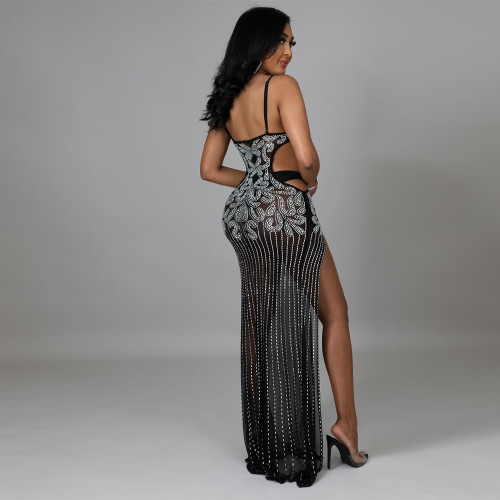 High Side Slit Seductive Sheer Suspender Long Dress