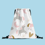 Unicorn Print Drawstring Bag Polyester Student Portable Backpack Outdoor Shopping Bag