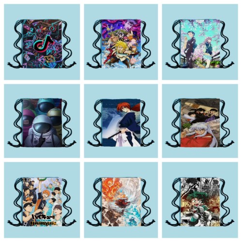 Animation Demon Slayer Attack Polyester Drawstring Bag School Bag Outdoor Shopping Bag