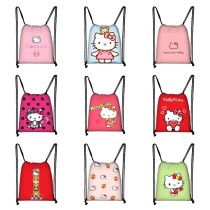 HELLO KITTY Student Drawstring Bag Children's Cartoon Backpack