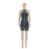 Women See-Through Patchwork Beaded Tassel Sexy Bodycon Dress