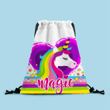 Unicorn Print Drawstring Bag Polyester Student Portable Backpack Outdoor Shopping Bag