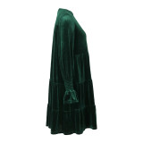 Solid Color Long Sleeve V Neck Velvet Dress