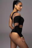 Sexy Women Bodysuits Mesh Patchwork One Shoulder Rompers