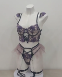 Sexy Femal Flower Embroidery Erotic Bra set