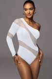 Sexy Women Bodysuits Mesh Patchwork One Shoulder Rompers