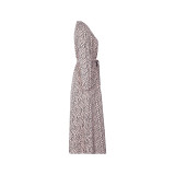 Allover Print Lantern Sleeve Wrap Hem Belted Dress