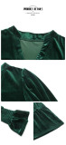 Solid Color Long Sleeve V Neck Velvet Dress