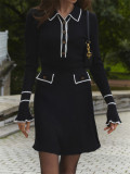 French-Style Long Sleeve Knitted Short Party Dress