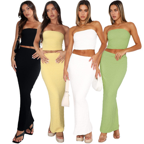Women Y2K 2 Piece Tube Top Off Shoulder Crop Top Skirts Outfits