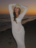 Seductive V-Neck Hollow Out and Long Sleeves Knitted Bodycon Dress