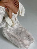 Seductive V-Neck Hollow Out and Long Sleeves Knitted Bodycon Dress