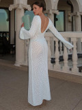 Seductive V-Neck Hollow Out and Long Sleeves Knitted Bodycon Dress