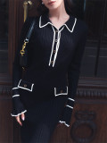 Chic French Style Ruffled Collar Knit Sweater Dress