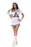 Sailor Costume Scoop Neckline Striped Ruffles Trim Sexy Cosplay