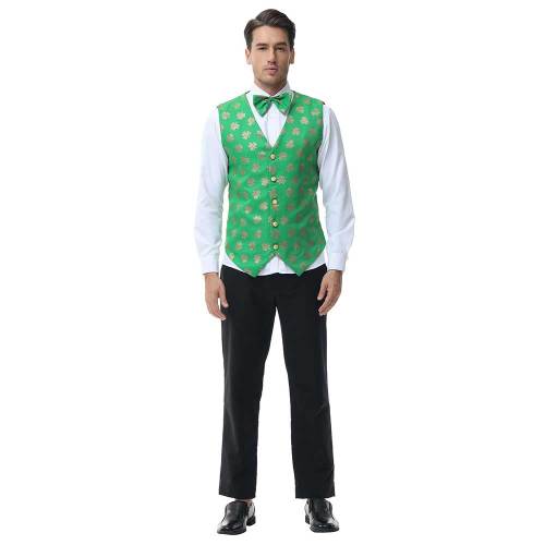 Hot Stamping Uniform California Holiday Vest Green Adult Mens Costume with Tie