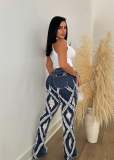 Women's High Stretch Denim Pants Ripped Loose Micro Bell Bottom Denim Jeans