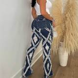 Women's High Stretch Denim Pants Ripped Loose Micro Bell Bottom Denim Jeans