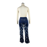 Women's High Stretch Denim Pants Ripped Loose Micro Bell Bottom Denim Jeans