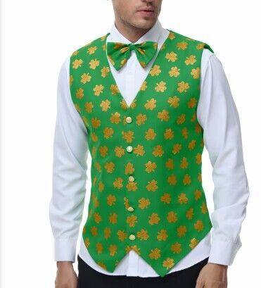 Hot Stamping Uniform California Holiday Vest Green Adult Mens Costume with Tie