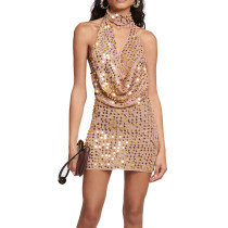 Sleek and Sensual V-Neck Backless Glitter Bodycon Dress
