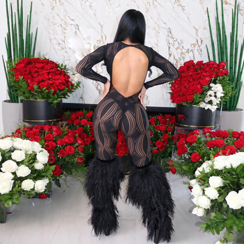 Elegant Hollow Out Long Sleeve High Waist Jumpsuit