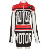 Color-Clashing Printed Top with High-Waisted Figure-Hugging Mini Skirt Set