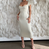 Hot Fashion Summer Dress Solid Color Ribbed Woman Dress