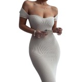 Hot Fashion Summer Dress Solid Color Ribbed Woman Dress