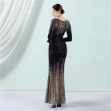 Gradient Sequin Long Sleeve Evening Dresses