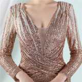 Gradient Sequin Long Sleeve Evening Dresses