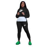 Women's Ruched Sleeves Drawstring Hooded Sweatshirt And Sweatpants Set