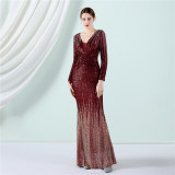 Gradient Sequin Long Sleeve Evening Dresses