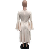 Autumn/winter Solid Color Bell Sleeves Big Swing Dress