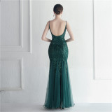 Sparkling Mesh and Sensual Suspender Long Evening Dress