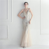 Sparkling Mesh and Sensual Suspender Long Evening Dress