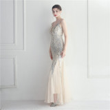 Sparkling Mesh and Sensual Suspender Long Evening Dress