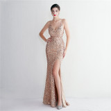 Spaghetti Strap Sequin Evening Gown Stunning Floor-Length Cocktail Dress