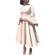 Autumn/winter Solid Color Bell Sleeves Big Swing Dress