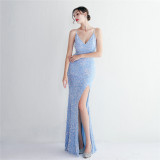 Spaghetti Strap Sequin Evening Gown Stunning Floor-Length Cocktail Dress