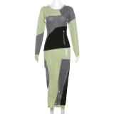 Sensual Long-Sleeve Knit Round Neck High-Waisted Bodycon Maxi Dress