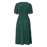 Solid Button Front Ruffle Hem Dress