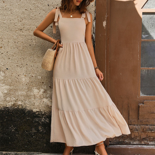 Solid Ruffle Hem Backless Cami Dress